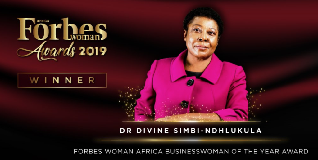 Divine Ndhlukula recognised as Businesswoman of the Year Award at the Forbes Woman Africa Awards 2019